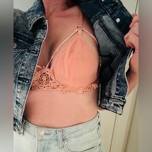 Bondage style baby Pink Unlined Strappy Lace Bra with details